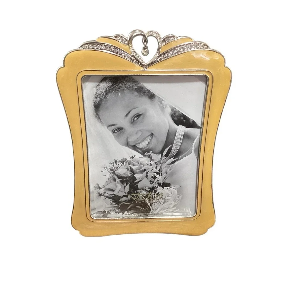 Felco Home Decor Romance Mia Yellow Pic Frame 5x7 Rhinestone Heart Embellishment